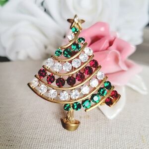 Christmas rhinestone tree brooch